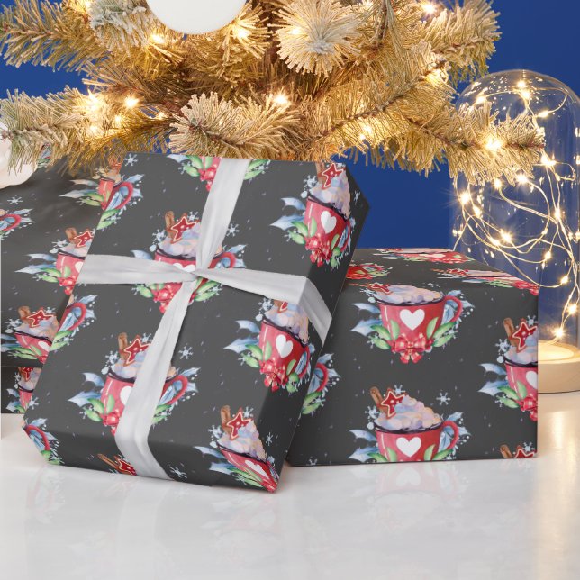 Papel De Regalo Navidades Chocolate caliente sobre gris (Vacaciones)