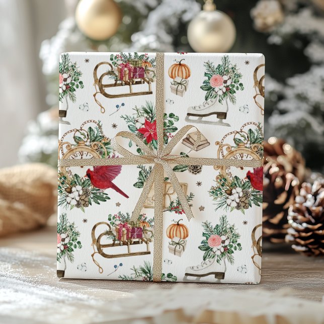 Papel De Regalo Navidades clásicos del reloj de invierno y de la p (Subido por el creador)