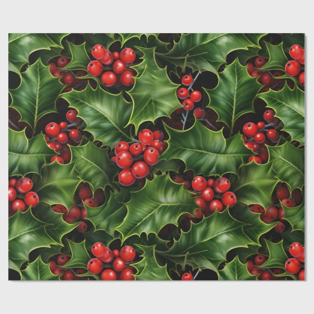 Papel De Regalo Navidades clásicos Holly y Berries (Superficie plana)
