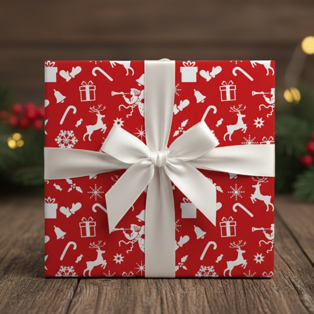 Papel De Regalo navidades Clásicos Novedad de los años 50 (1950s Novelty Red And White Classic Christmas Wrapping Paper)