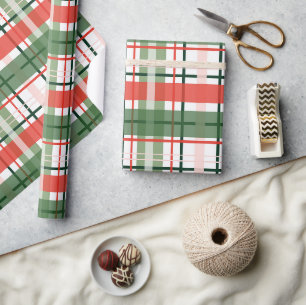 Papel De Regalo Navidades clásicos Red Green y White plaid