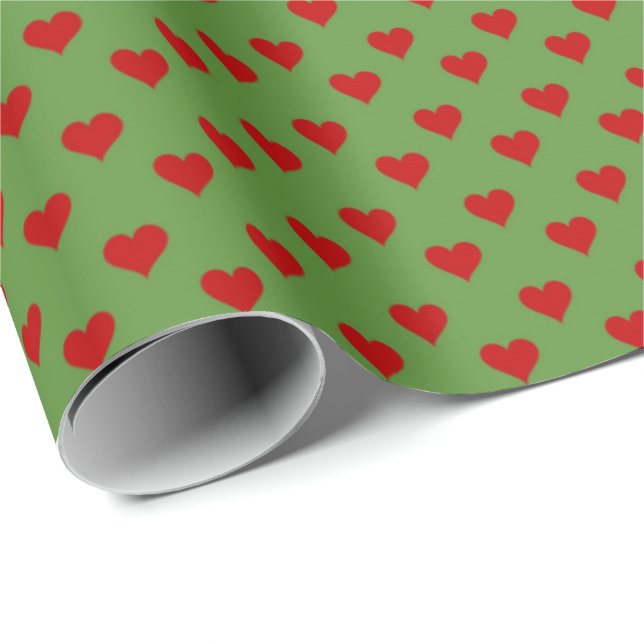 Papel De Regalo Navidades clásicos Red Hearts Multi Verde (Esquina del rollo)