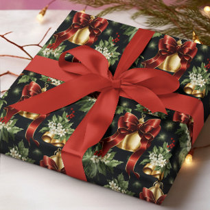 Papel De Regalo Navidades clásicos rojos con pan y oro
