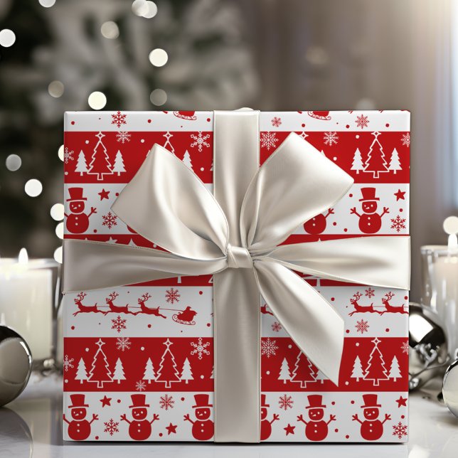 Papel De Regalo Navidades clásicos rojos y blancos tradicionales (Classic Red and White Traditional Christmas Wrapping Paper)