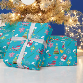 Papel De Regalo Navidades Collage Pattern en azul