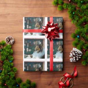 Papel De Regalo Navidades Collie en la ventana