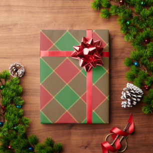Papel De Regalo Navidades color verde rojo rayado patrón diagonal