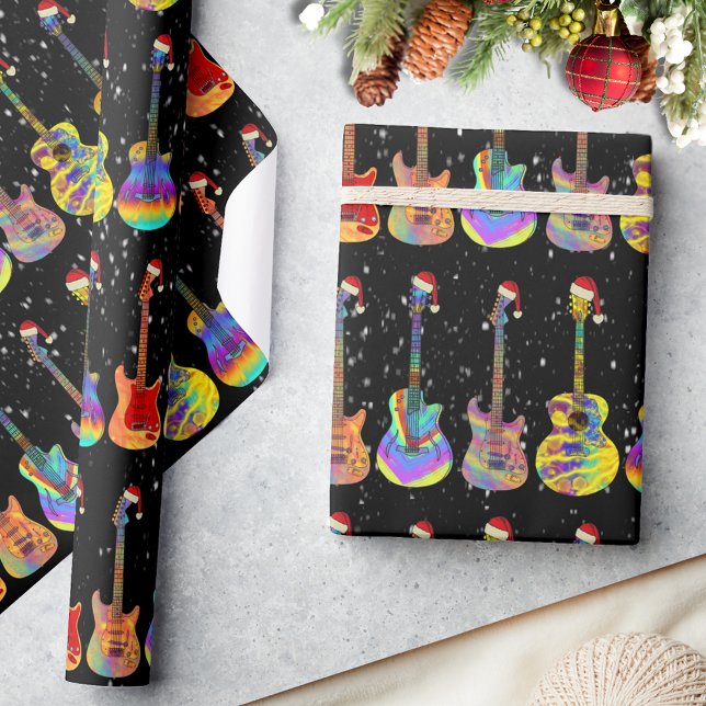 Papel De Regalo Navidades Colorful Guitar Pattern (Christmas colorful guitar pattern Guitarist musician music teacher )