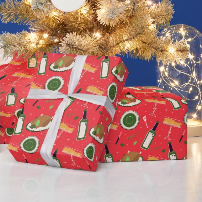 Papel De Regalo Navidades con champán retro. (Vacaciones)