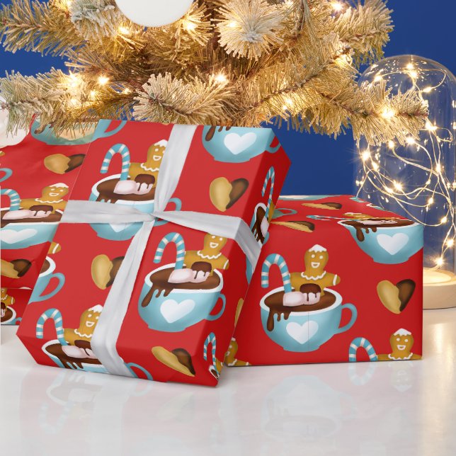 Papel De Regalo Navidades con chocolate caliente y galletas (Vacaciones)