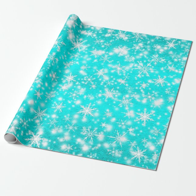 Papel De Regalo Navidades con copas de nieve paralizan en turquesa (Desenrollado)