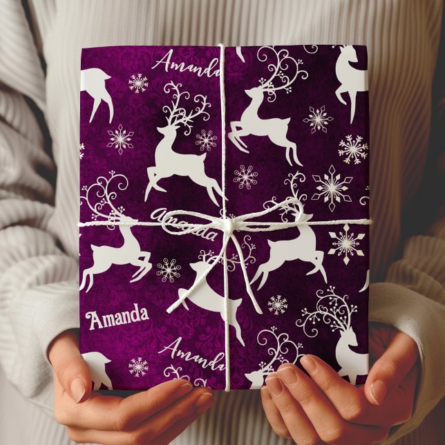 Papel De Regalo Navidades con copos de nieve de reno malva (Subido por el creador)