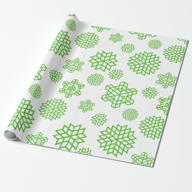 Papel De Regalo Navidades con copos de nieve verdes sin foco (Desenrollado)