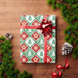 Papel De Regalo Navidades con copos de nieve y árboles de Navidad
