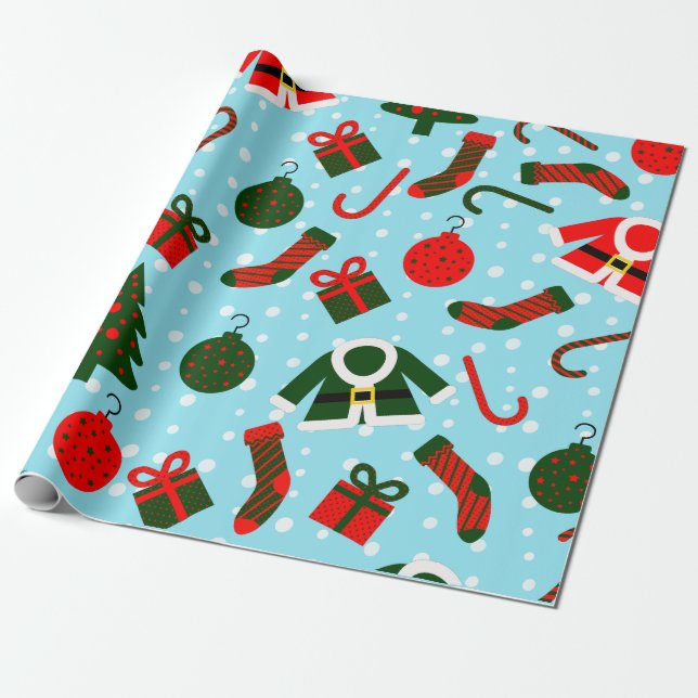 Papel De Regalo Navidades con fondo rojo y verde y nieve (Desenrollado)