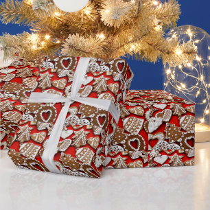 Papel De Regalo Navidades con galletas de pan de jengibre en un re