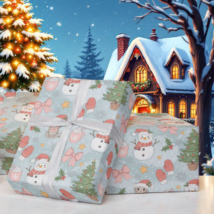 Papel De Regalo Navidades con gatos, galletas de nieve y leche