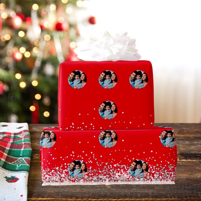 Papel De Regalo Navidades: confeti de fotos de plata roja (Subido por el creador)