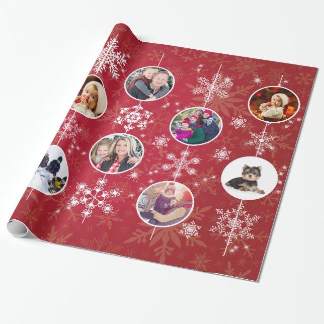 Papel De Regalo Navidades Copos de nieve 10 fotos familiares favor (Desenrollado)