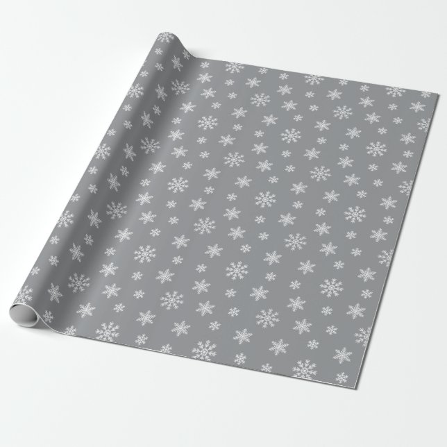 Papel De Regalo Navidades copos de nieve blancos sobre fondo gris (Desenrollado)