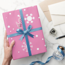 Papel De Regalo Navidades copos de nieve con puntos de polka rosa 