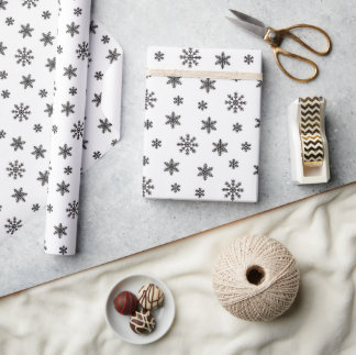 Papel De Regalo Navidades Copos de nieve negros sobre fondo blanco