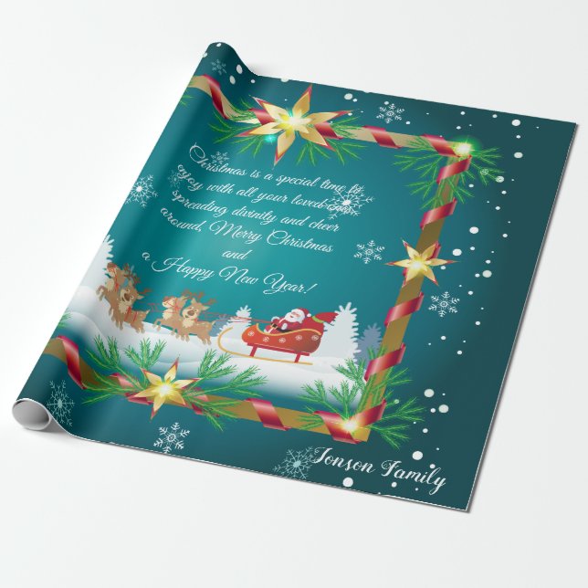 Papel De Regalo Navidades Copos de nieve y tus deseos, personaliza (Desenrollado)