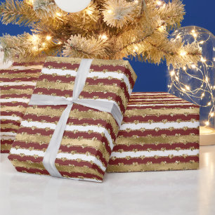 Papel De Regalo Navidades Corazones Purpurinas de franjas blancas