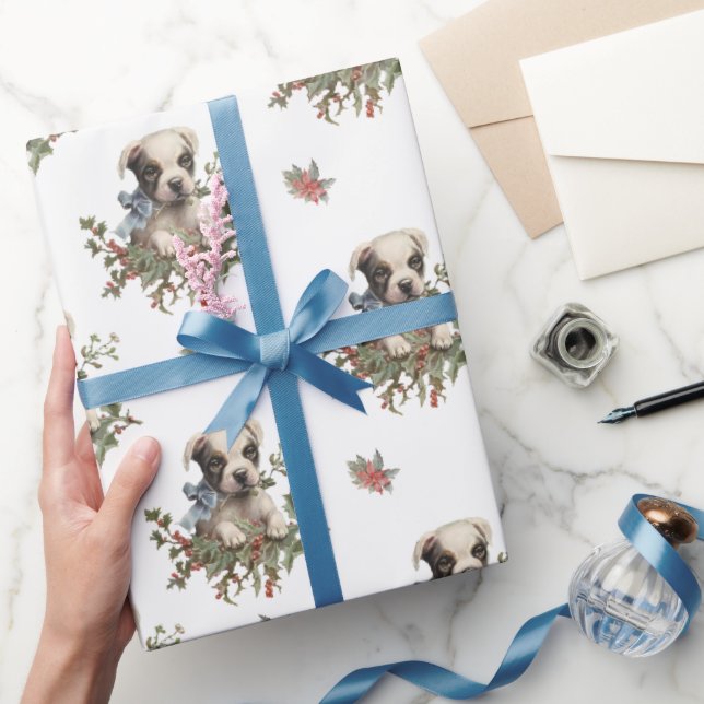 Papel De Regalo Navidades Cortan Perro Cachorro Elegante Patrón Si (Regalar)