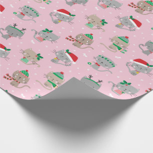 Papel De Regalo Navidades cortos gatos en rosa claro