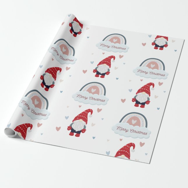 Papel De Regalo Navidades cortos gnomo nórdico con arco iris (Desenrollado)