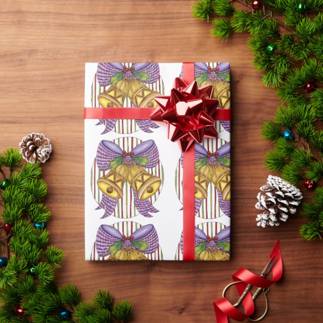 Papel De Regalo Navidades cortos Jingle Bells con Ribbon y Bow (Regalo de vacaciones)