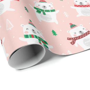 Papel De Regalo Navidades cortos osos osos polares en rosa claro