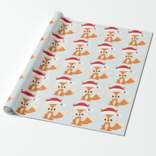Papel De Regalo Navidades cortos Patrón azul Fox Santa Hat Pastel