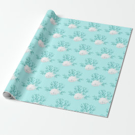 Papel De Regalo Navidades costeros Aqua Blue Starfish Sand Dollar