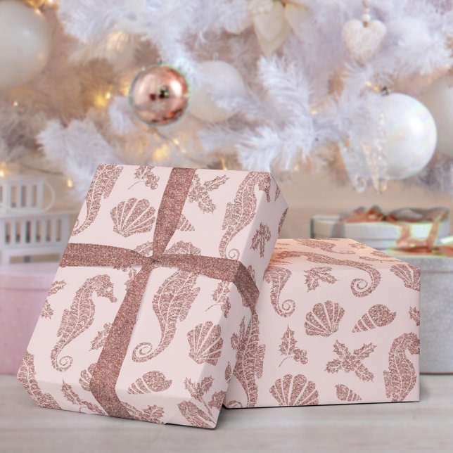 Papel De Regalo Navidades costeros caballito de mar Rosa Purpurina (Subido por el creador)