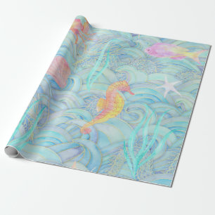 Papel De Regalo Navidades costeros cuelgan criaturas submarinas
