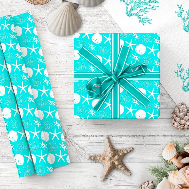 Papel De Regalo Navidades costeros de Aqua Blue Starfish (Subido por el creador)
