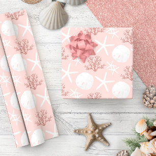 Papel De Regalo Navidades costeros Rosa Dólar de arena de pez estr