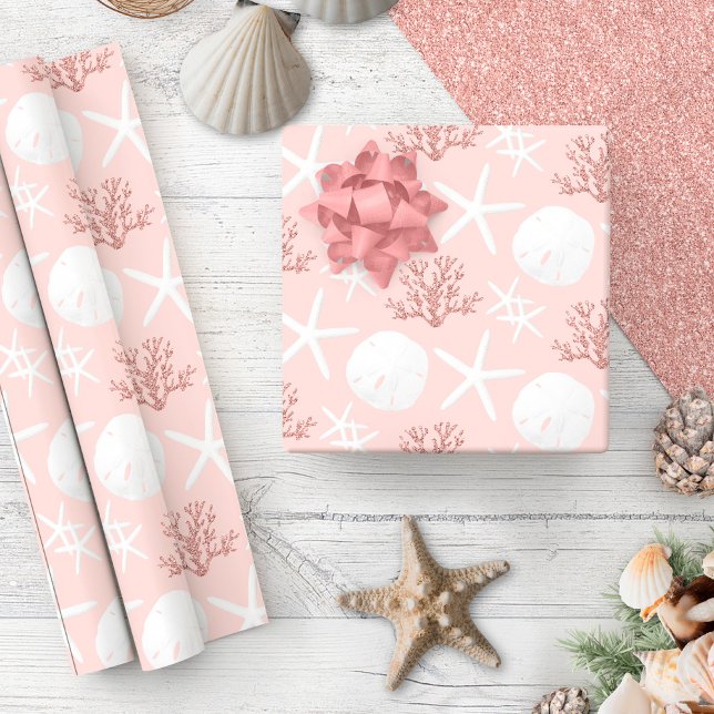 Papel De Regalo Navidades costeros Rosa Dólar de arena de pez estr (Subido por el creador)