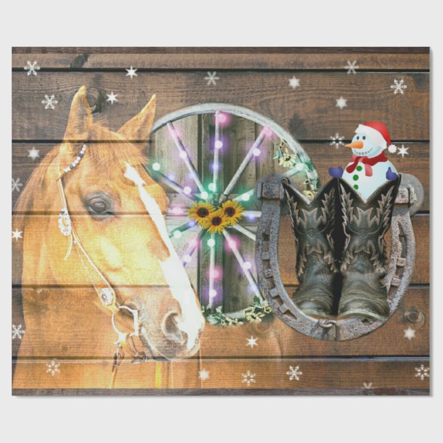 Papel De Regalo Navidades Cowboy Boots Horse Wagon (Superficie plana)
