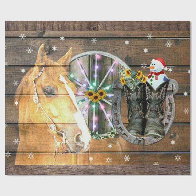 Papel De Regalo Navidades Cowboy Boots Horse Wagon (Superficie plana)