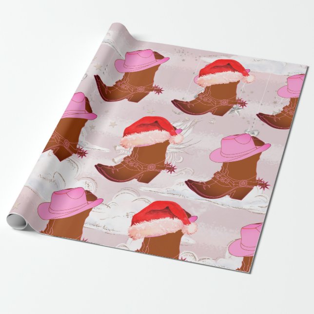 Papel De Regalo Navidades Cowboy Cowgirl Rustic Pink (Desenrollado)