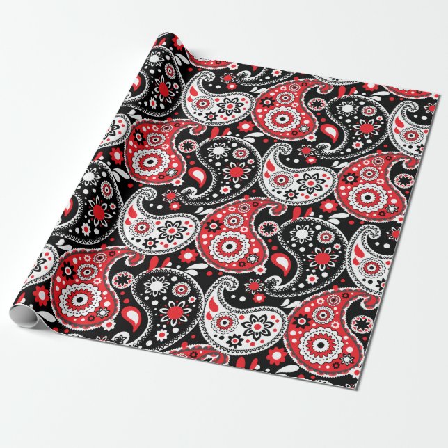 Papel De Regalo Navidades Cowboy País Rojo Paisley Occidental (Desenrollado)