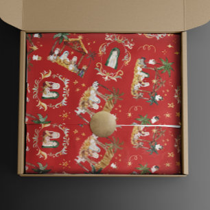 Papel De Regalo Navidades cristianos acuarela natividad roja