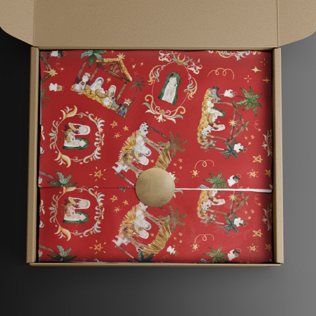 Papel De Regalo Navidades cristianos acuarela natividad roja (Subido por el creador)