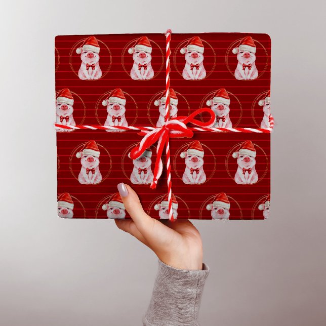 Papel De Regalo Navidades Cuidados Cerdo Con Rayas Rojo Quirky Fun (Subido por el creador)