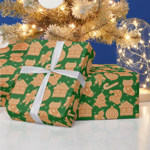 Papel De Regalo Navidades Cuidados Gingerbread Cookies Green