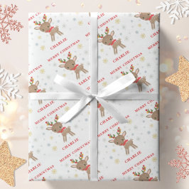 Papel De Regalo Navidades Cute Deer Snowflakes Nombre personalizad