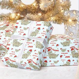 Papel De Regalo Navidades Cute Dinosaurio Santasauro Nombre Azul